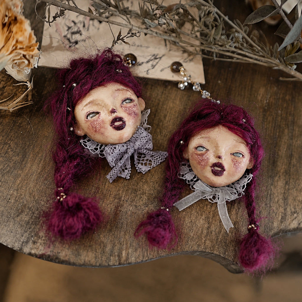 Purple Hair Doll Earrings