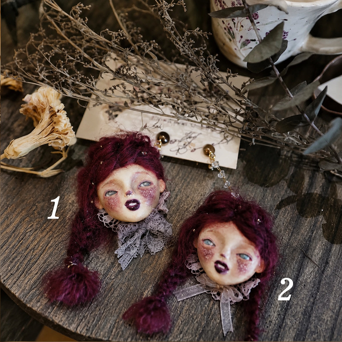 Purple Hair Doll Earrings
