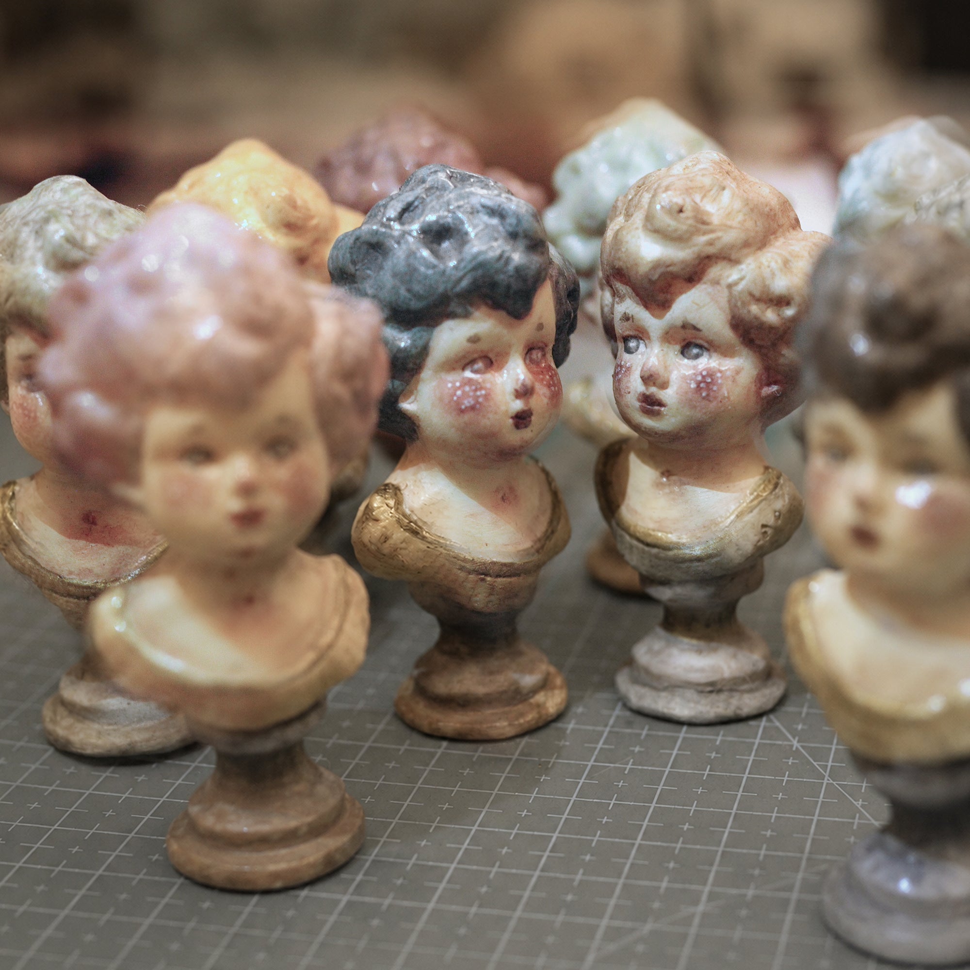 A005 Handmade Boy and Girl Doll Bust Figurine, Resin Clay Miniature Sculpture, 4 Styles, Vintage Romantic Lambwick Manor Art Decor