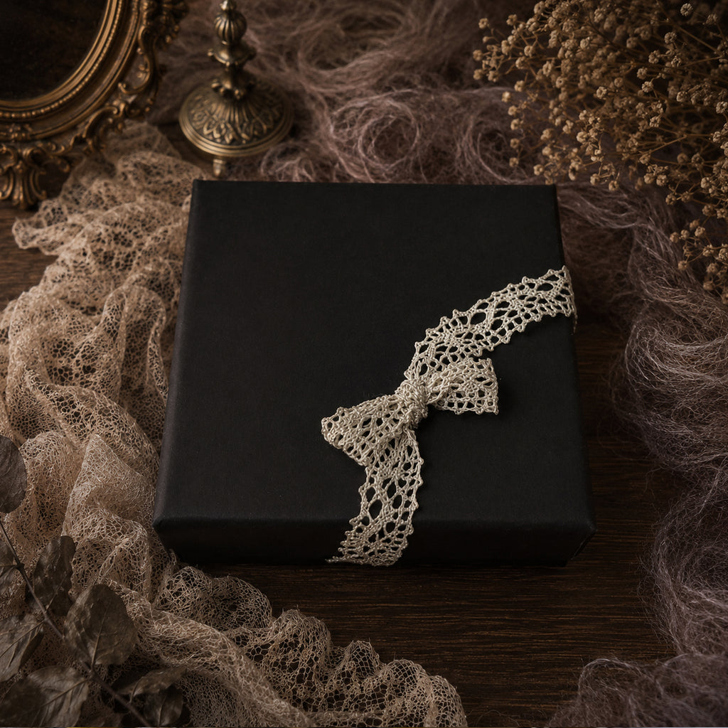 A003 Handmade Masked Doll Brooch, Black or White Lace Wearable Art, Resin Clay Statement Pin, Gothic Romantic Lambwick Manor Boxed Gift