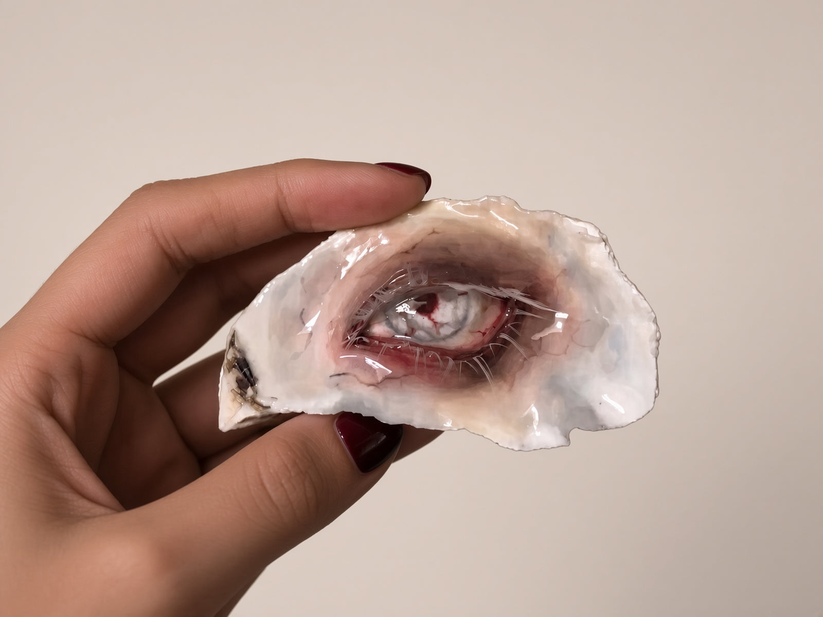 Lilith Scarlet Wound oyster eye brooch by Shell Oracle