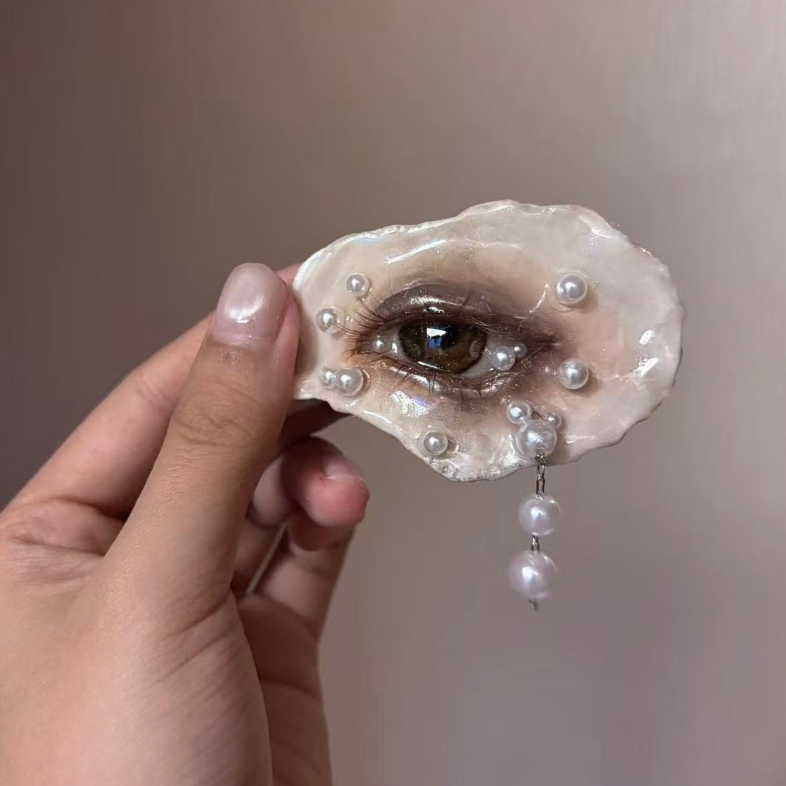 Lilith Veil Mourning Pearl oyster eye brooch by Shell Oracle