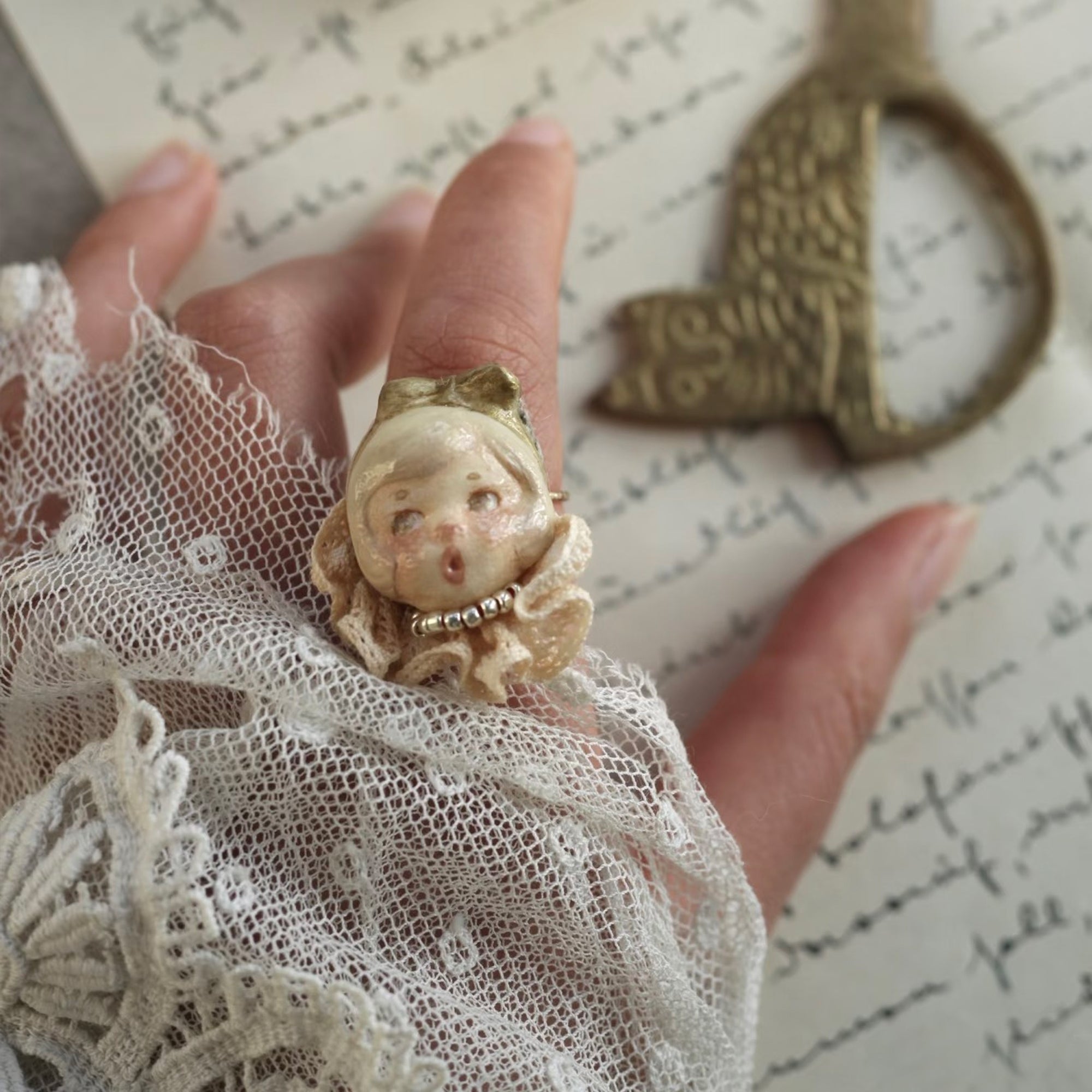 A001 — Handmade Doll Character Ring | Choose Your Lambwick Resident