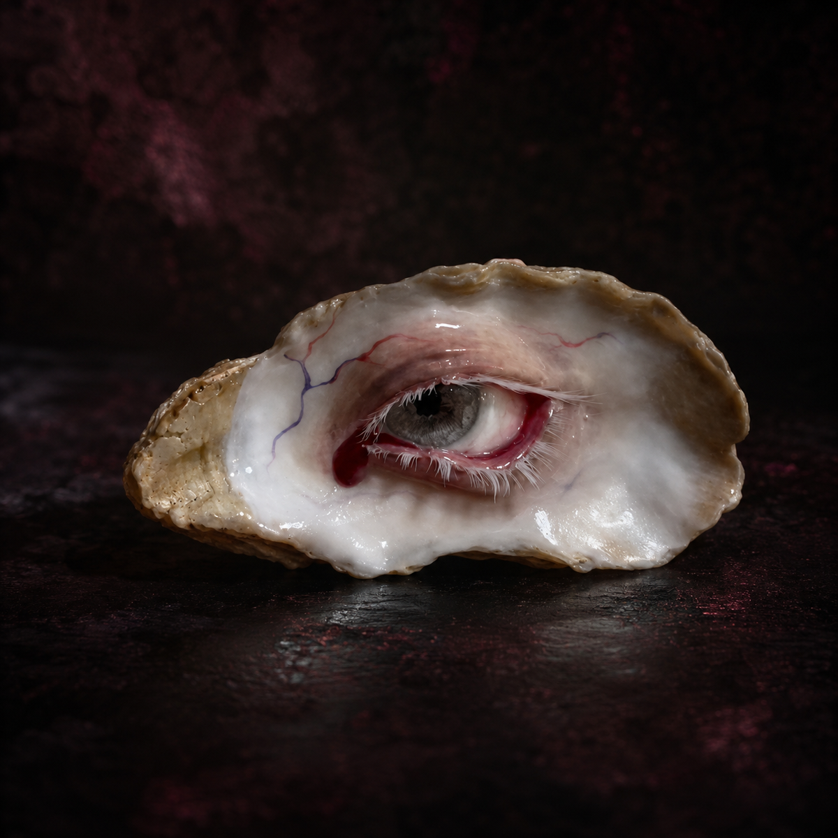 Carmilla Blood-Tear thermochromic oyster eye brooch by Shell Oracle