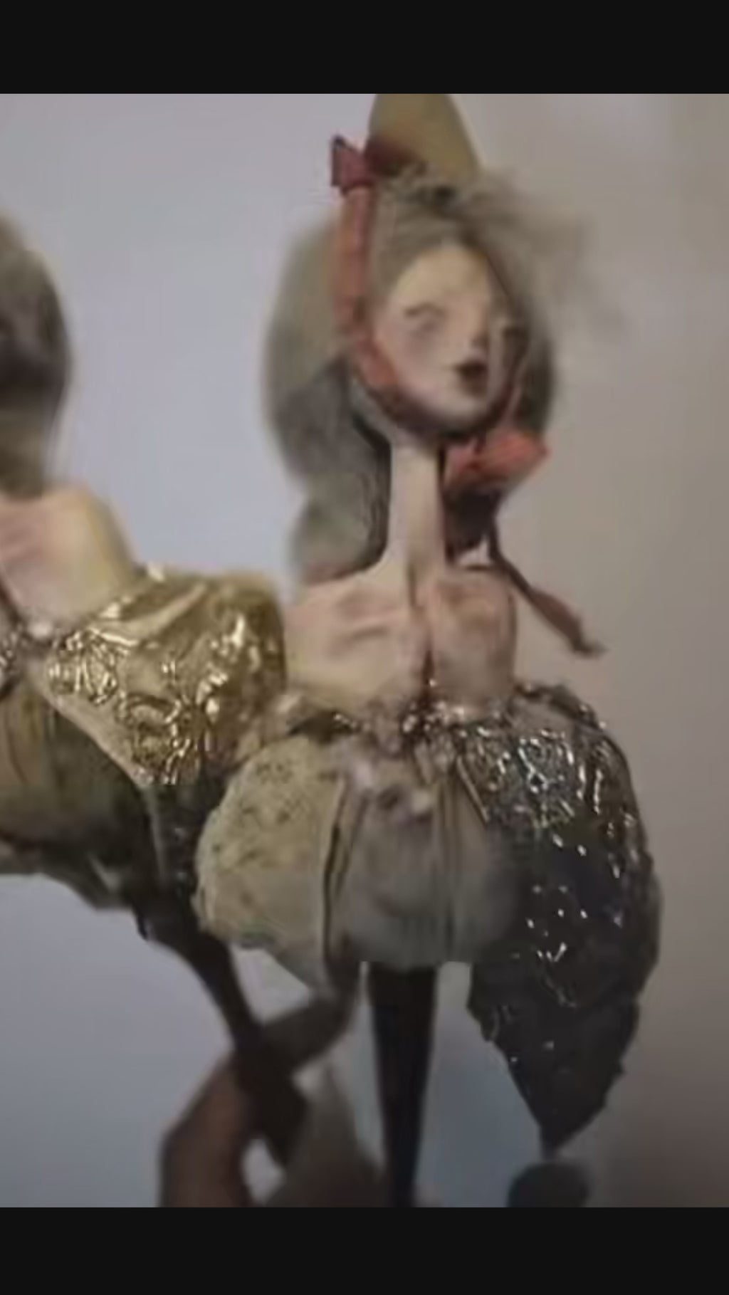 A007 Handmade Doll Hand Bell Sculpture, 28cm Resin Clay Textile Art with Silver Bell, One of a Kind Lambwick Manor Collectible Decor