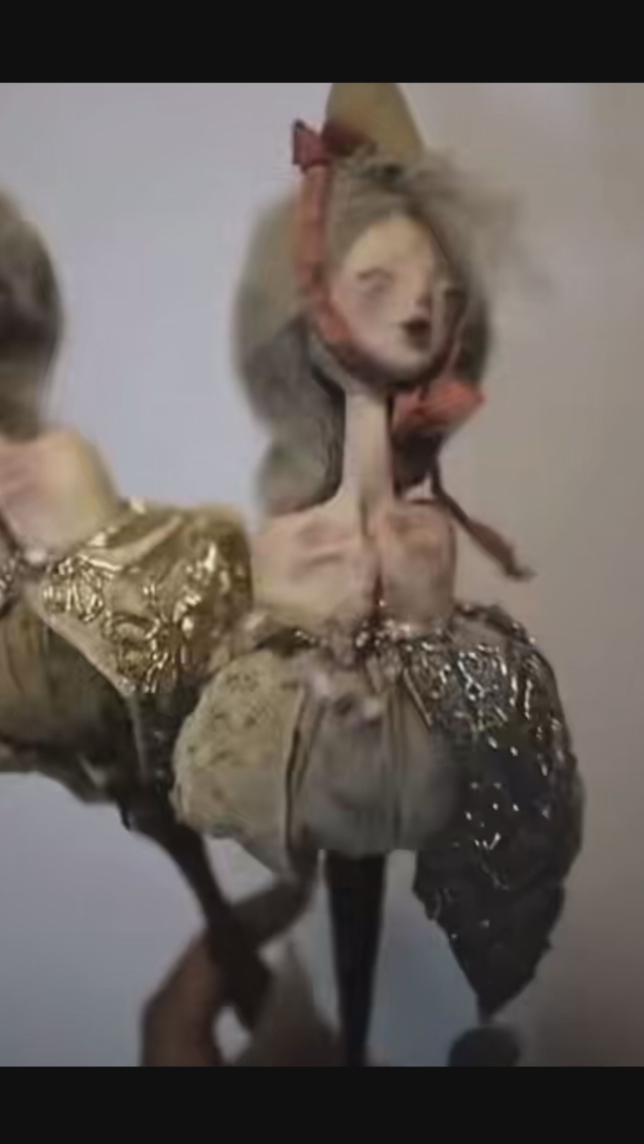 A007 Handmade Doll Hand Bell Sculpture, 28cm Resin Clay Textile Art with Silver Bell, One of a Kind Lambwick Manor Collectible Decor