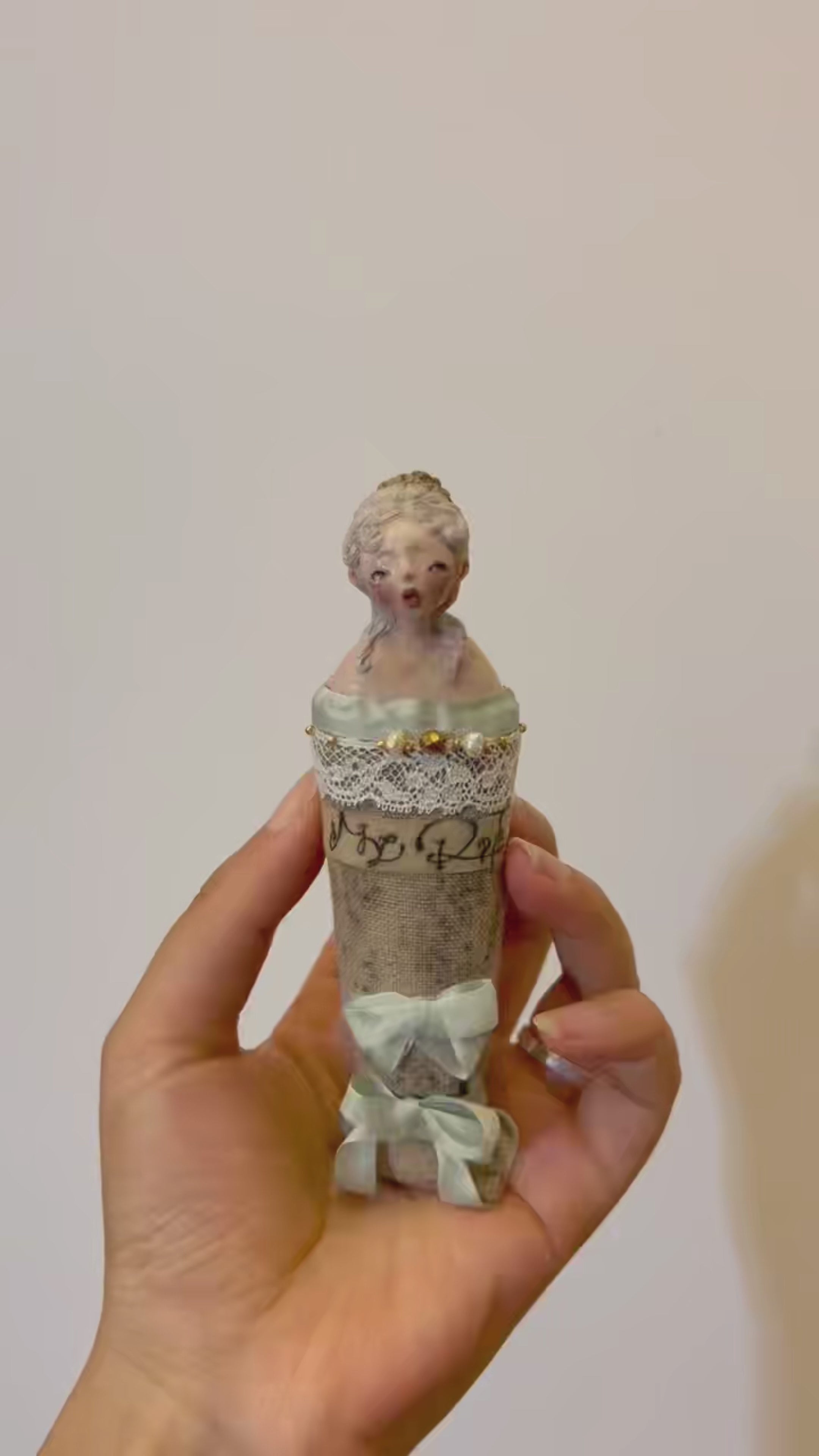 A004 Handmade Twin Series Doll Brooch, Blue or Pink Lace Resin Clay Wearable Art Pin, Victorian Gothic Romantic Lambwick Manor Gift