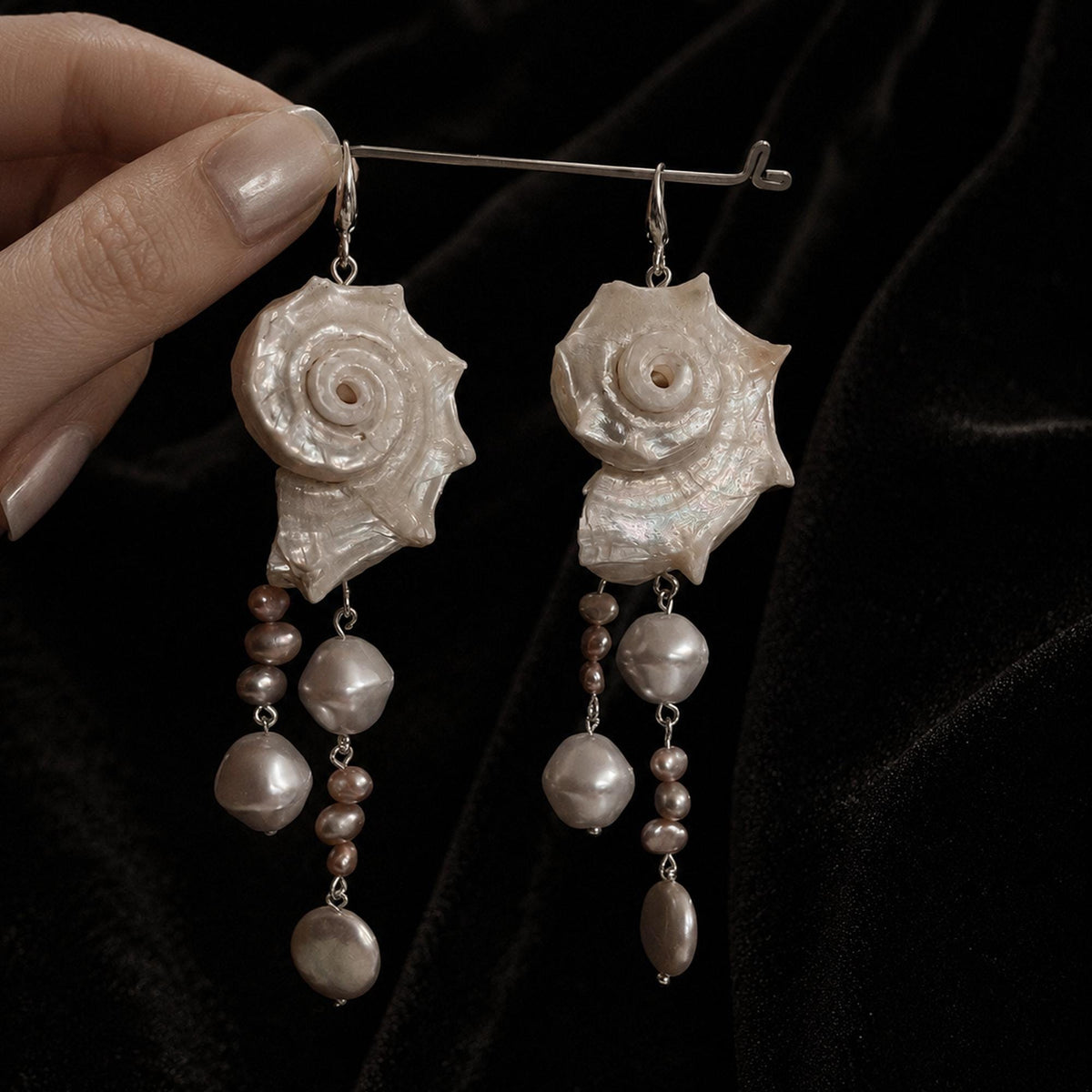 Natural Conch Shell Faux Pearl Brooch — view 10