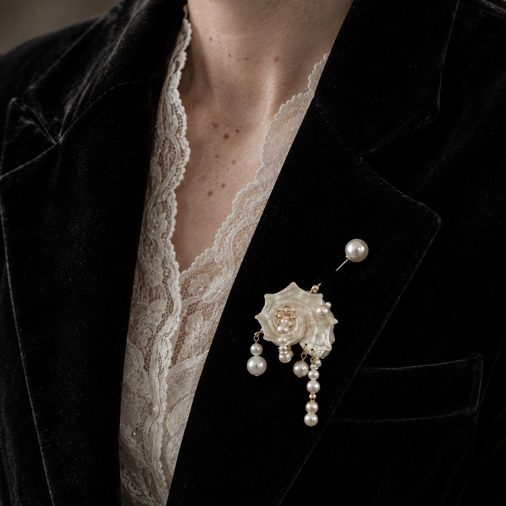Natural Conch Shell Faux Pearl Brooch — view 2