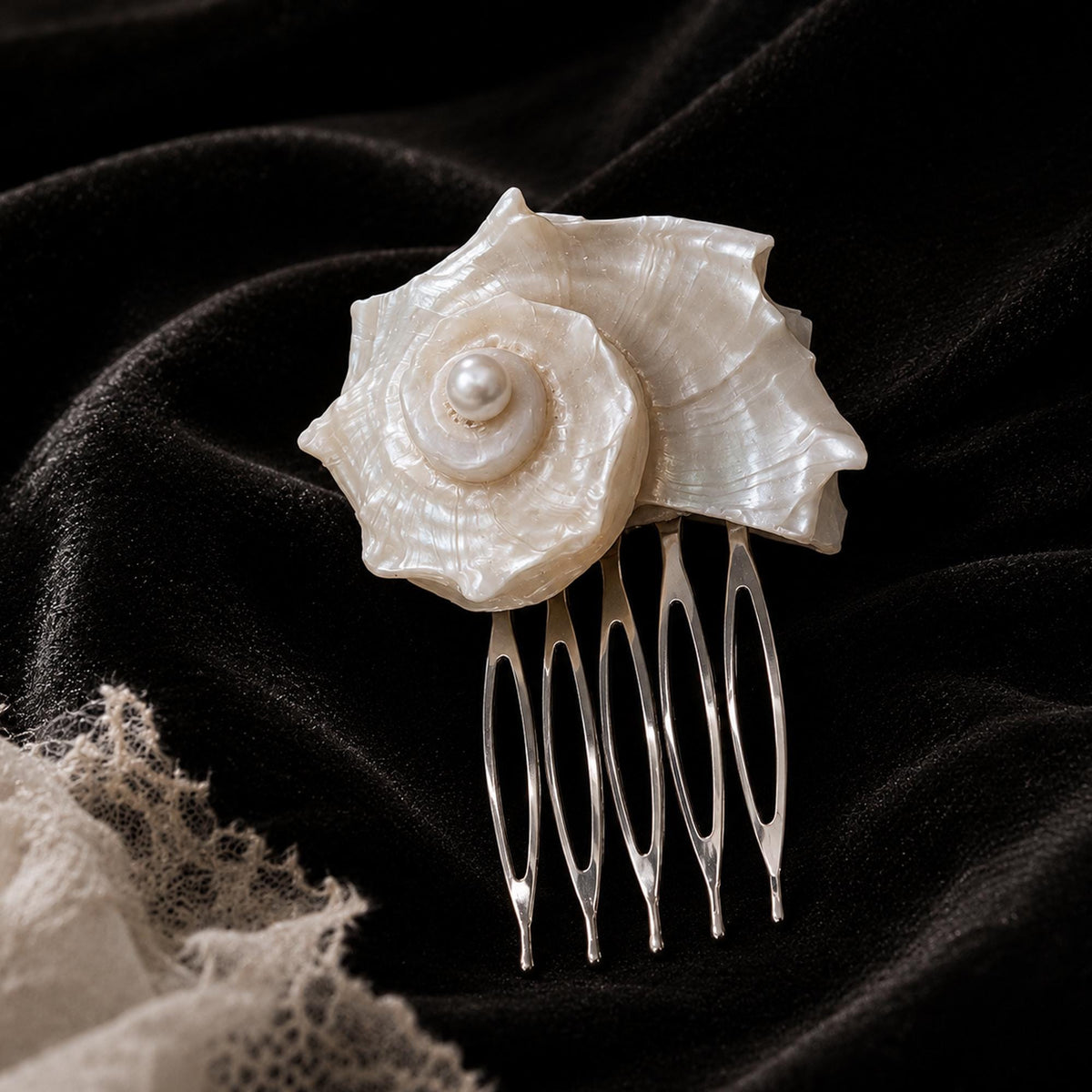 Natural Conch Shell Faux Pearl Brooch — view 6