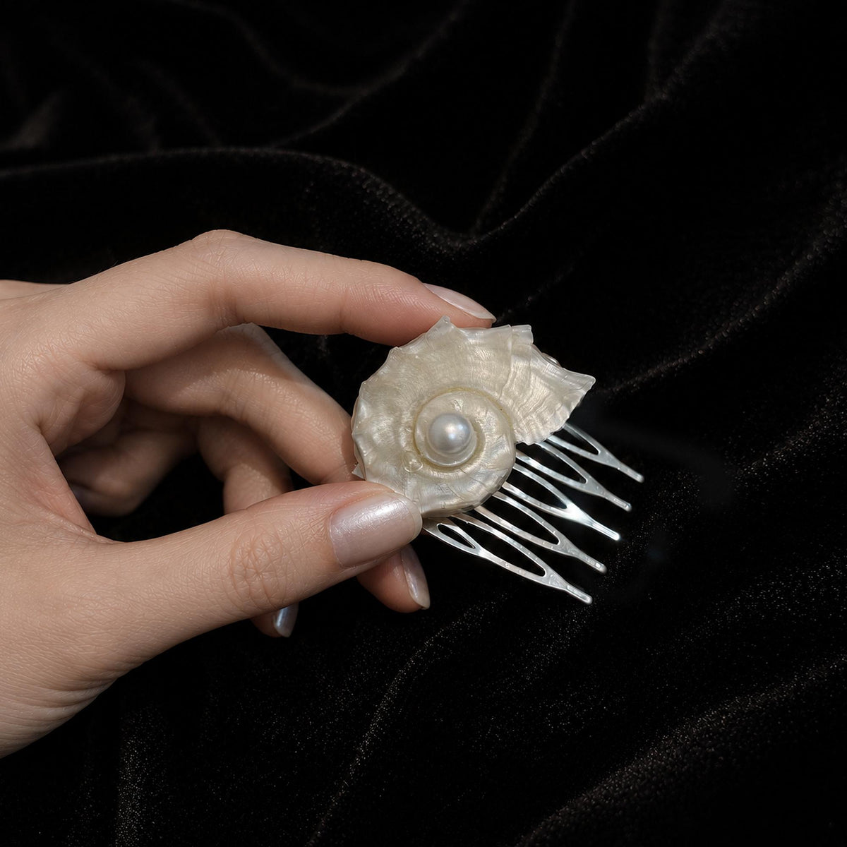 Natural Conch Shell Faux Pearl Brooch — view 7