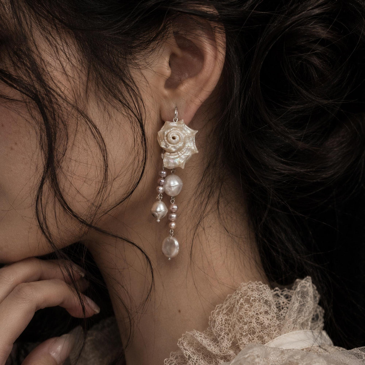 Pair of Natural Conch Shell Faux Pearl Earrings — primary view
