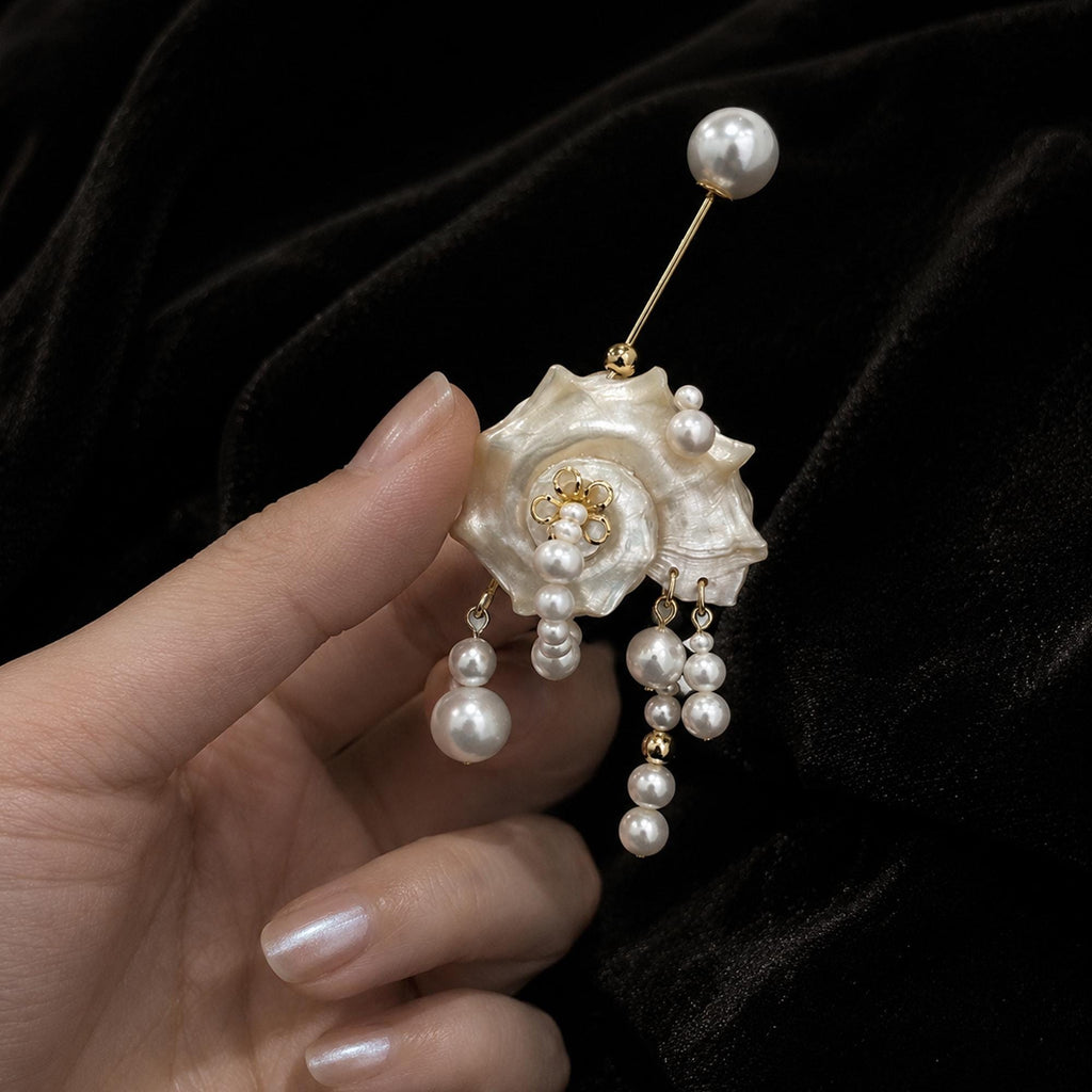 Pair of Natural Conch Shell Faux Pearl Earrings — view 10