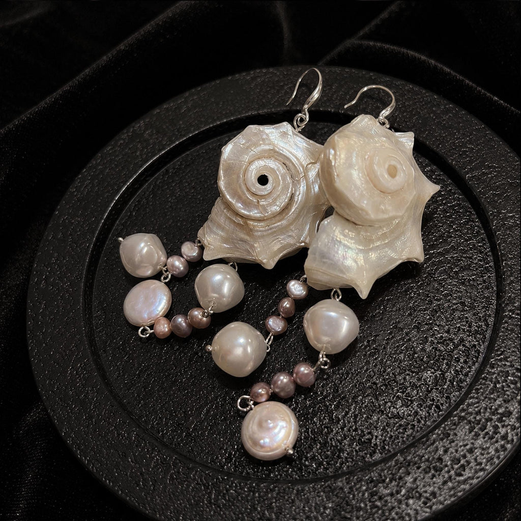 Pair of Natural Conch Shell Faux Pearl Earrings — view 4