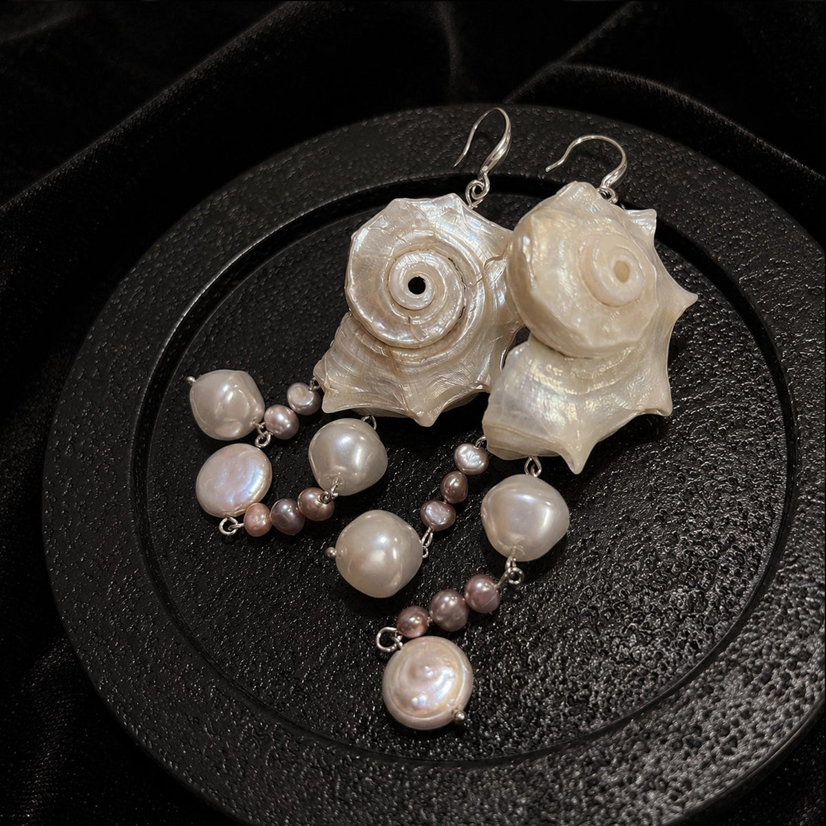 Pair of Natural Conch Shell Faux Pearl Earrings — view 4