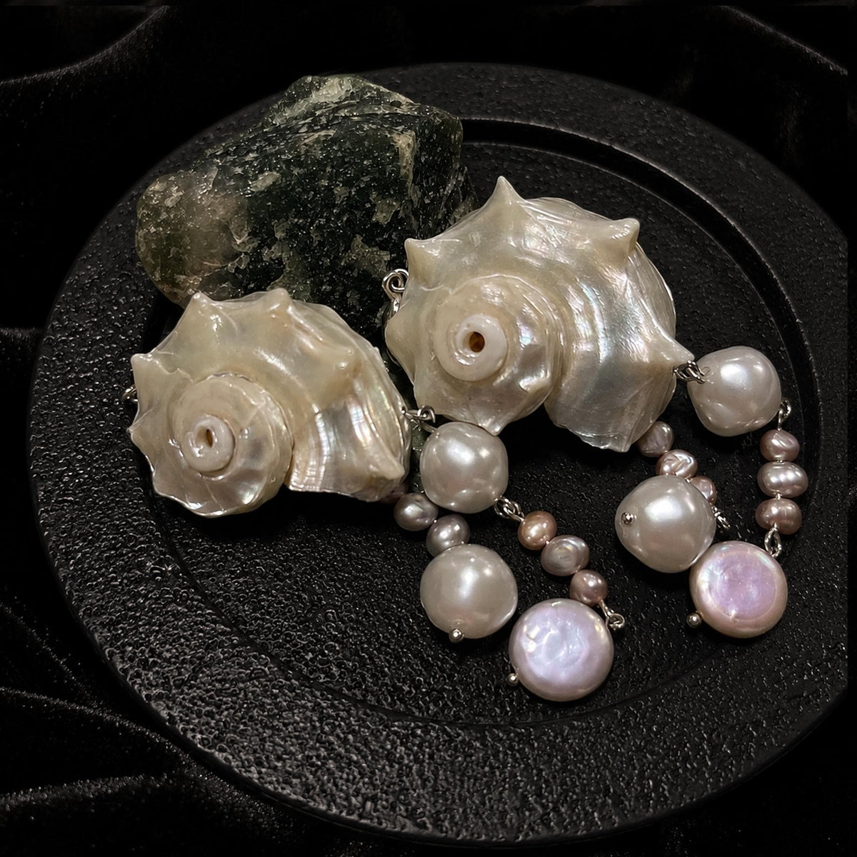 Pair of Natural Conch Shell Faux Pearl Earrings — view 5