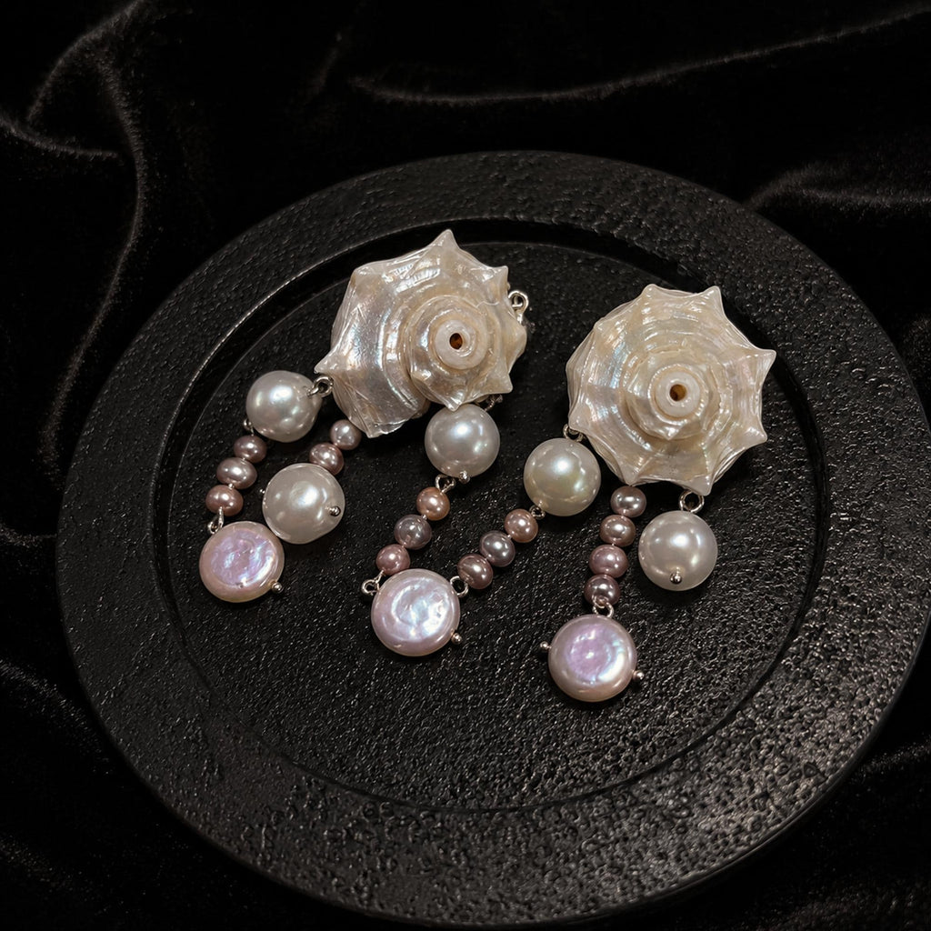 Pair of Natural Conch Shell Faux Pearl Earrings — view 6