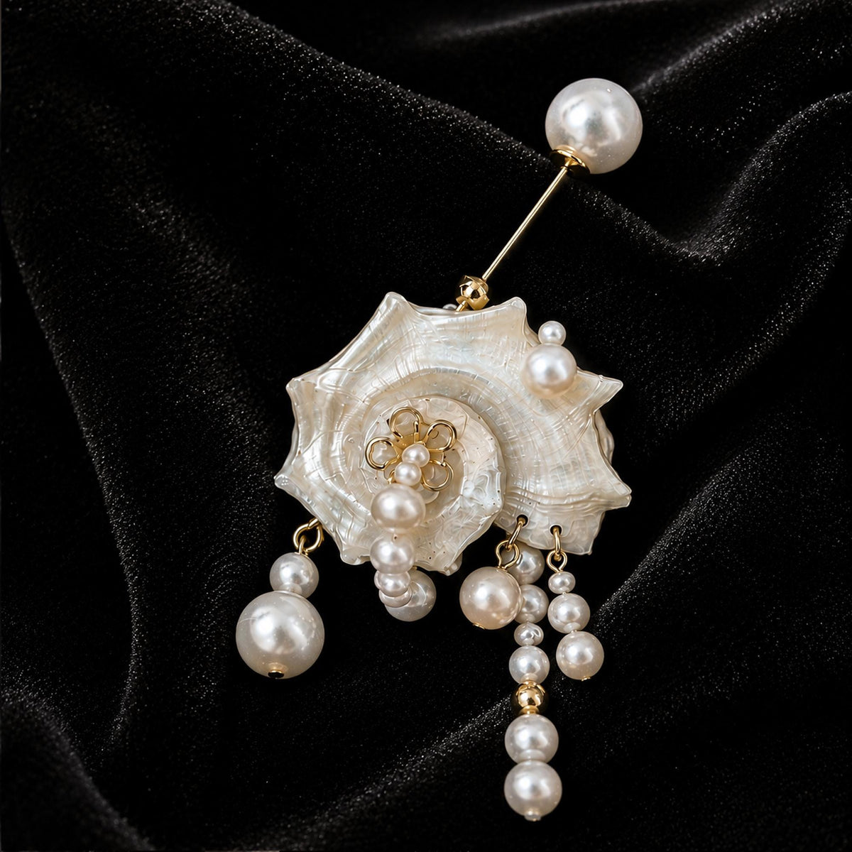 Pair of Natural Conch Shell Faux Pearl Earrings — view 9