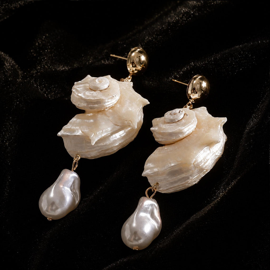 Natural Conch Shell Faux Baroque Pearl Earrings — view 6