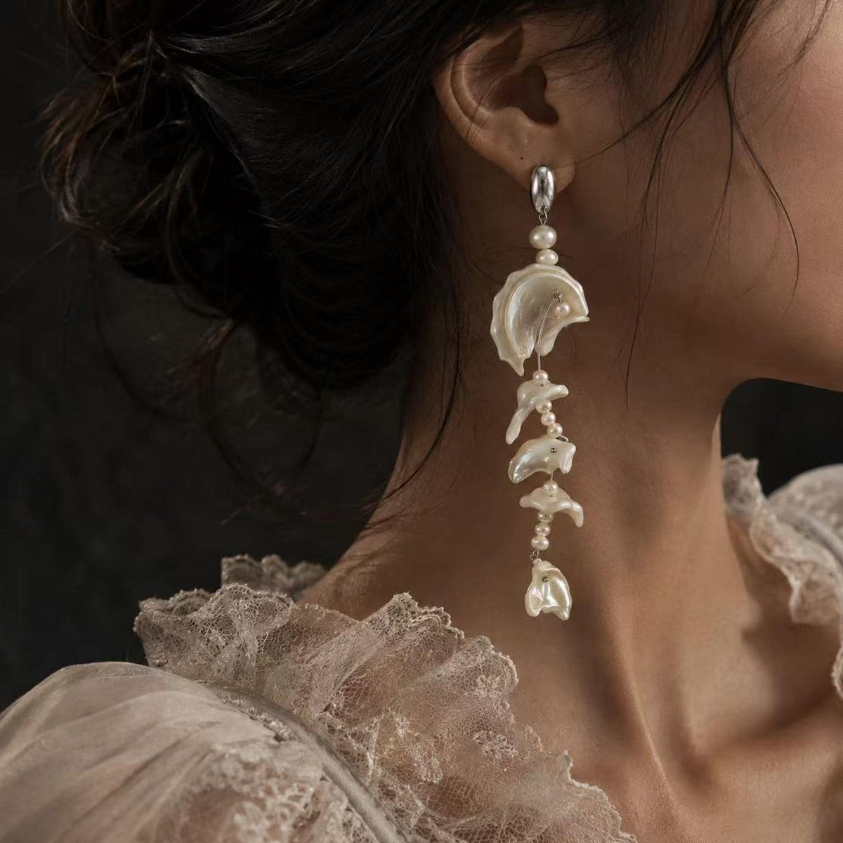 Natural Conch Shell Faux Baroque Pearl Earrings — view 7