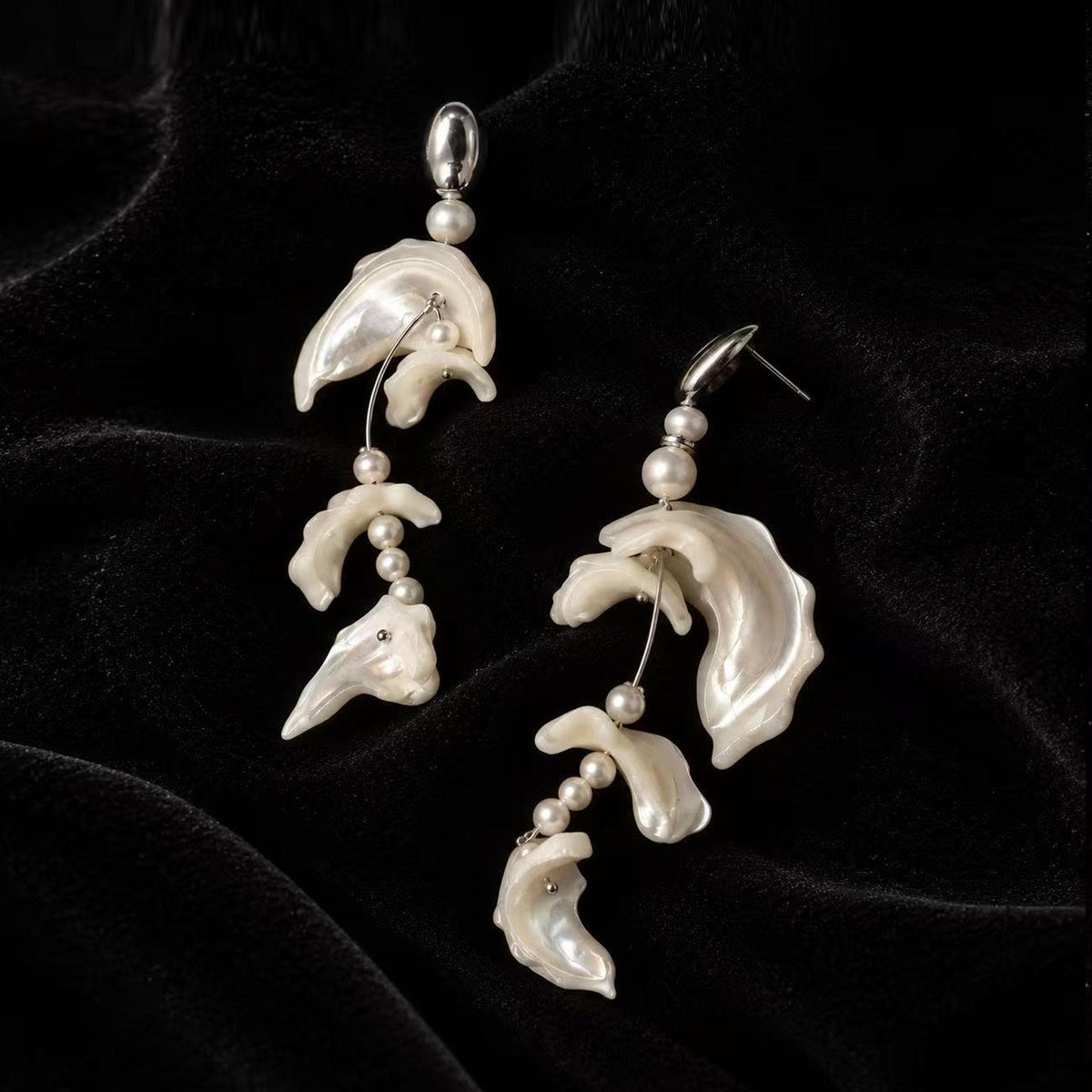 Natural Conch Shell Faux Baroque Pearl Earrings — view 8
