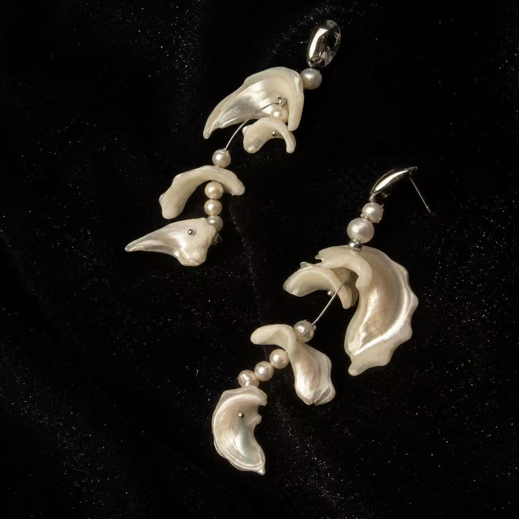 Natural Conch Shell Faux Baroque Pearl Earrings — view 9